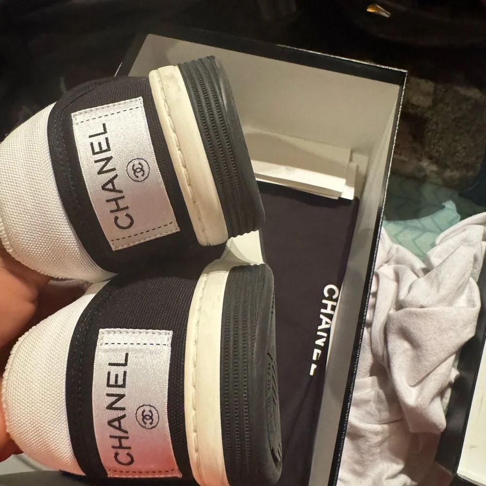 CHANEL Black and White Low-Top Sneakers